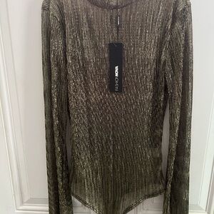 Fashion Nova Brown Ribbed Long Sleeve Bodysuit